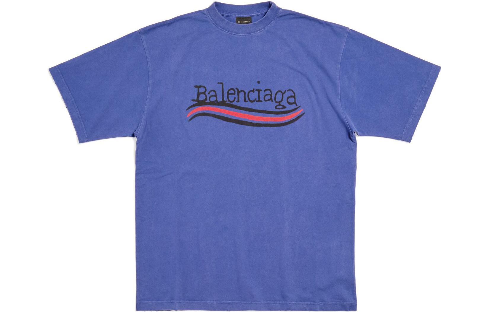 Balenciaga SS23 Oversized T-Shirt Navy Blue with Logo Print for Men. 641675TNVE74119