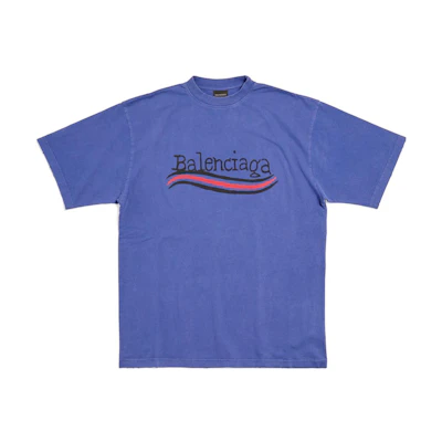 Balenciaga SS23 Oversized T-Shirt Navy Blue with Logo Print for Men. 641675TNVE74119
