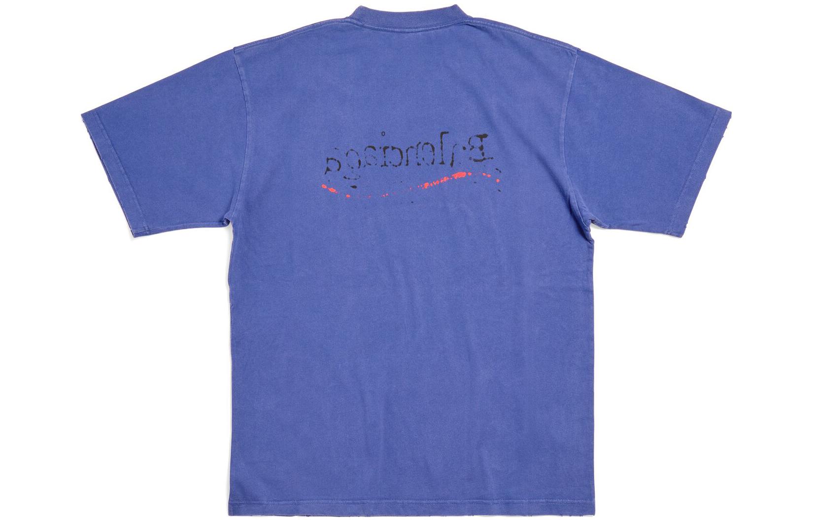 Lookbook 발렌시아가 SS23 남성용 로고 프린트 네이비 블루 오버사이즈 티셔츠. 641675TNVE74119