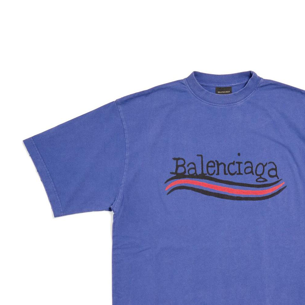 Details for 발렌시아가 SS23 남성용 로고 프린트 네이비 블루 오버사이즈 티셔츠. 641675TNVE74119