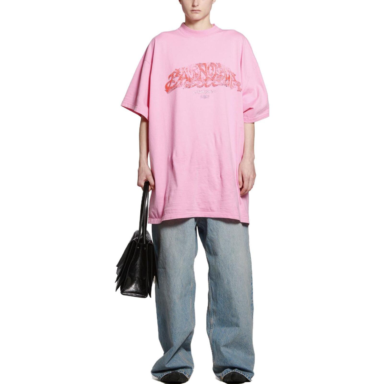 Shop Camiseta Unisex Balenciaga SS23 Rosa Estampado Gráfico Corte Holgado. 739028TPVM85960