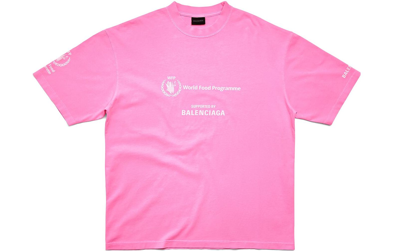 Order 발렌시아가 SS23 핑크 레터 프린트 레귤러핏 유니섹스 티셔츠. 612965TMVL25001