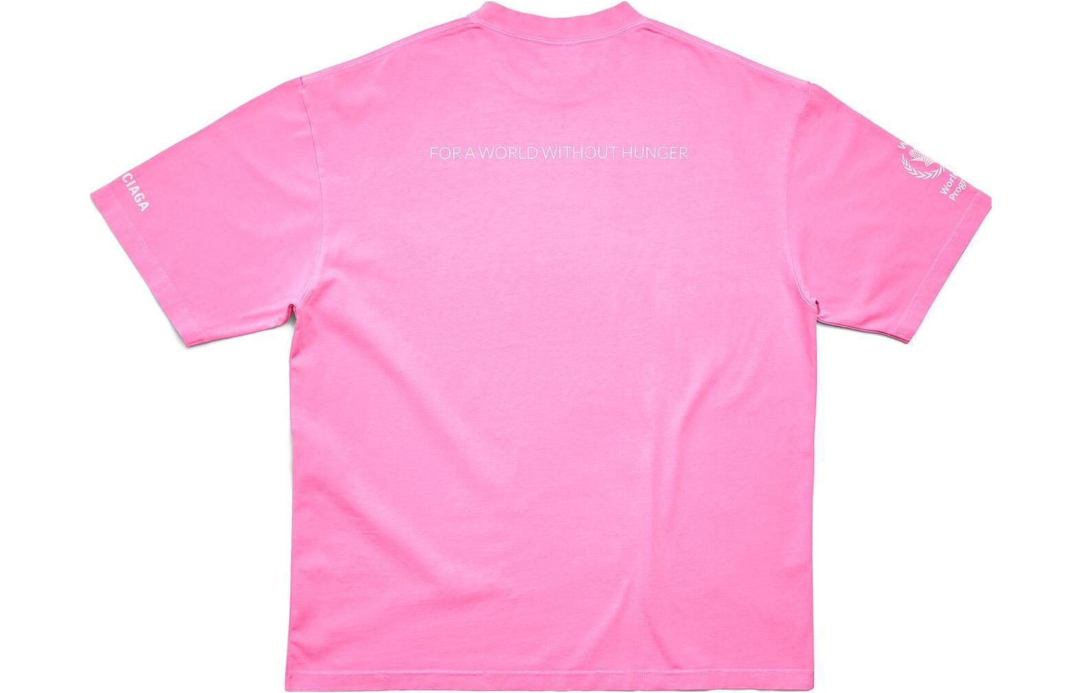 Lookbook 발렌시아가 SS23 핑크 레터 프린트 레귤러핏 유니섹스 티셔츠. 612965TMVL25001