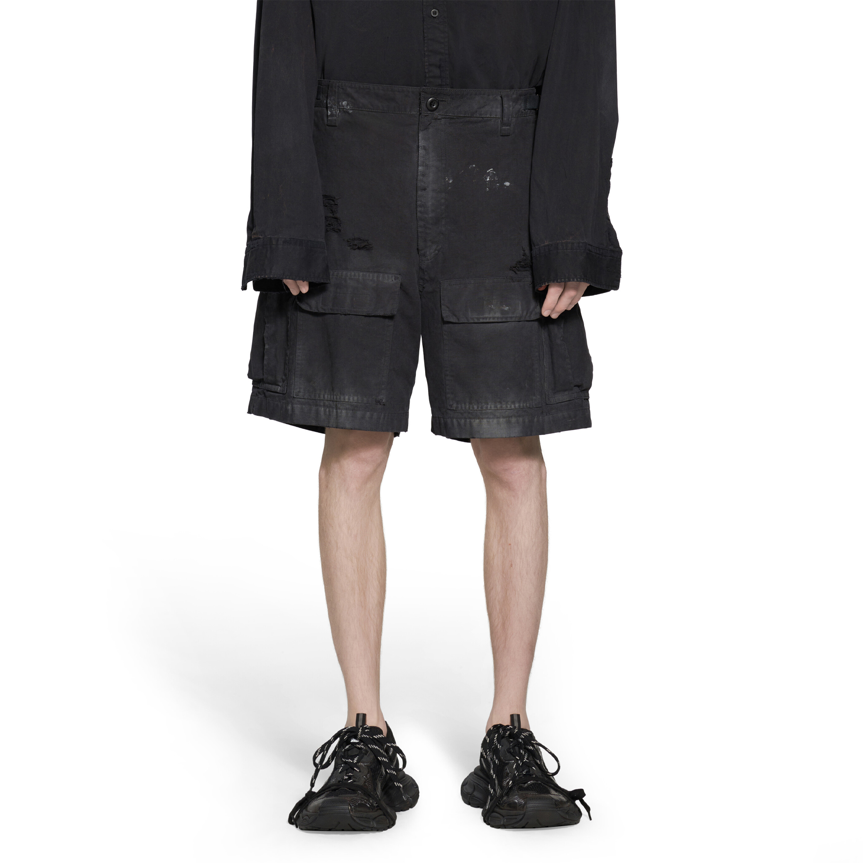 Sizing Balenciaga SS23 Seluar Pendek Santai Unisex Hitam Mid-Waist Longgar. 746516TKP271000