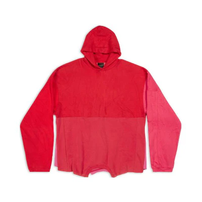 Balenciaga SS23 Red Asymmetrical Hem Hoodie Unisex Loose Fit 727030TNVT25700