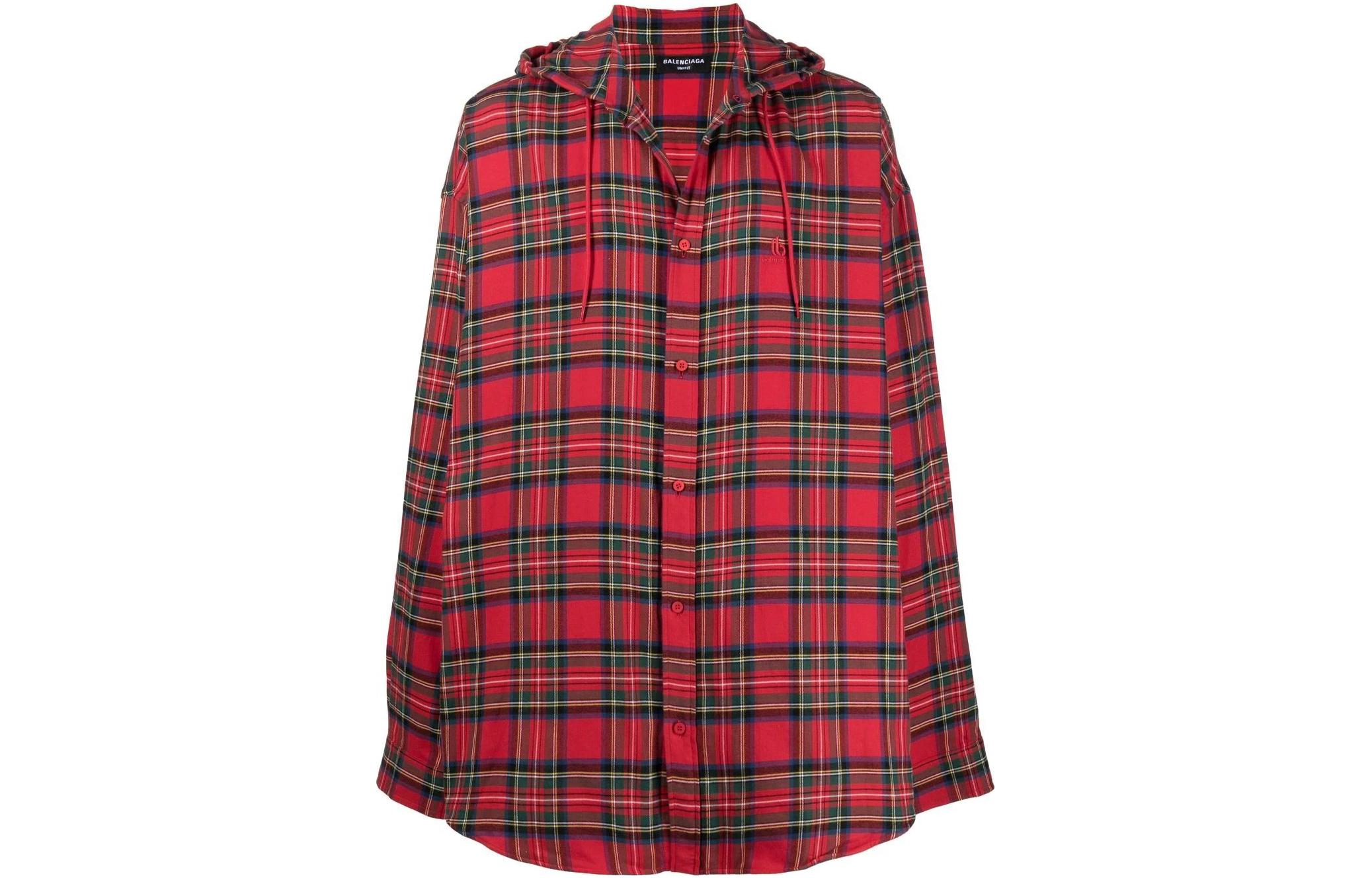 Balenciaga SS23 Red Check Detail Hooded Shirt Jacket - Oversized Fit 681003TLM196400