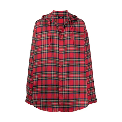Balenciaga SS23 Red Check Detail Hooded Shirt Jacket - Oversized Fit 681003TLM196400