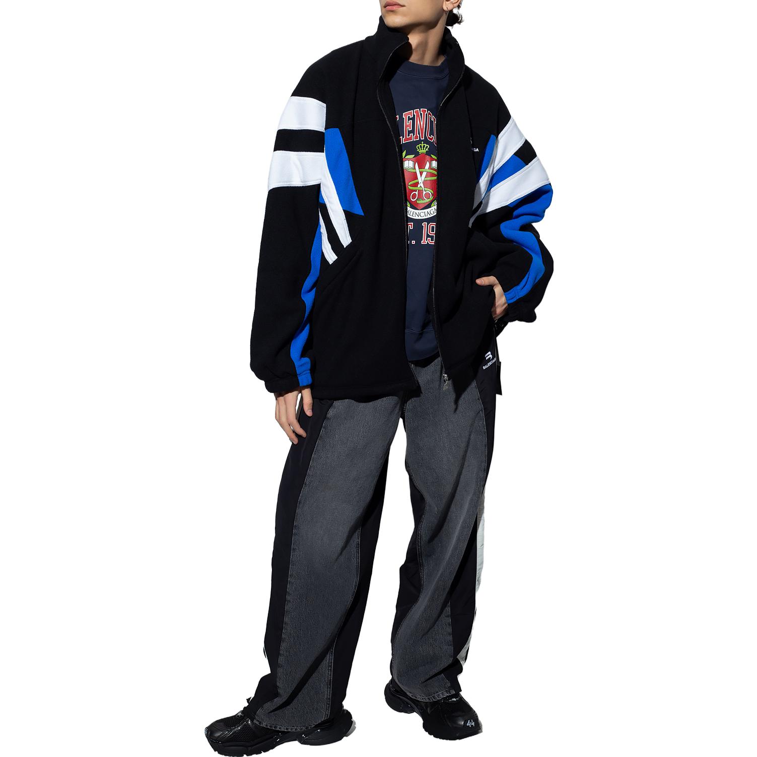 Lookbook Balenciaga SS23 Jaket Zip-Up Blok Warna Garis Biru Navy 675272TJQ321000