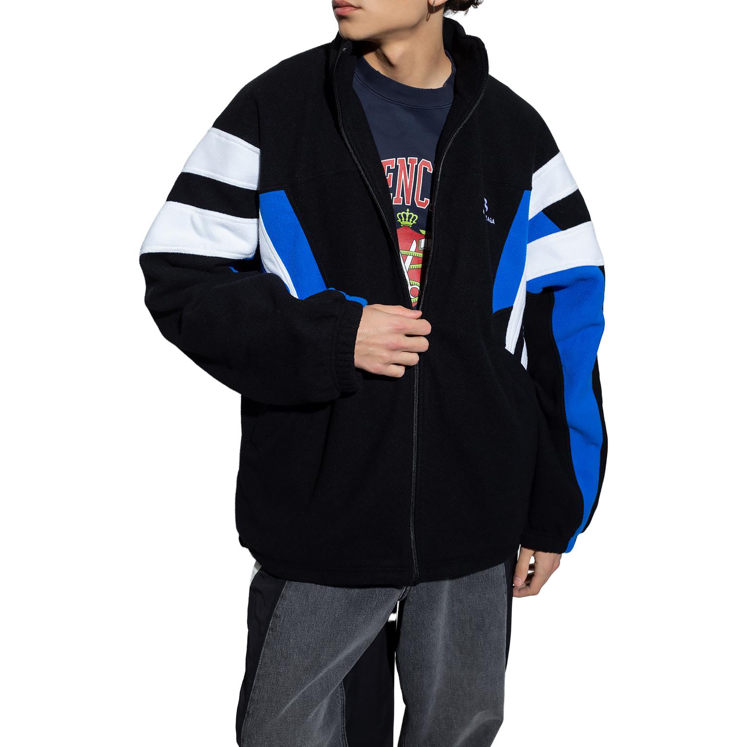 Shop Balenciaga SS23 Jaket Zip-Up Blok Warna Garis Biru Navy 675272TJQ321000