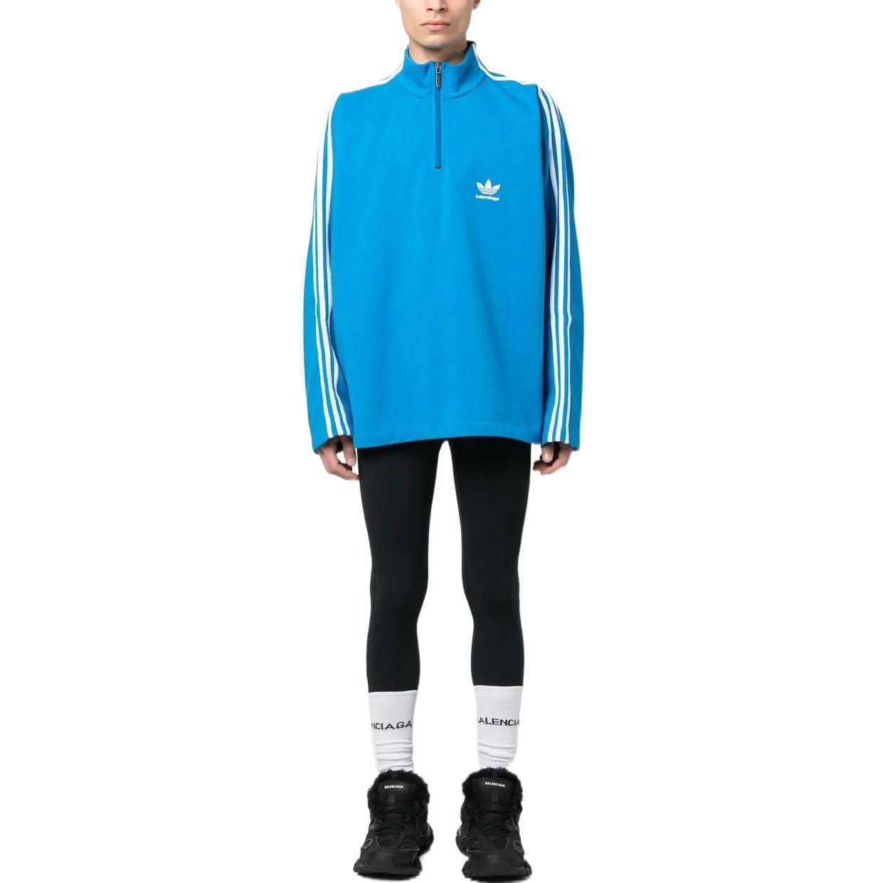 Lookbook Balenciaga SS23 Striped Half-Zip Pullover Sweatshirt Biru 724557TNVP54026