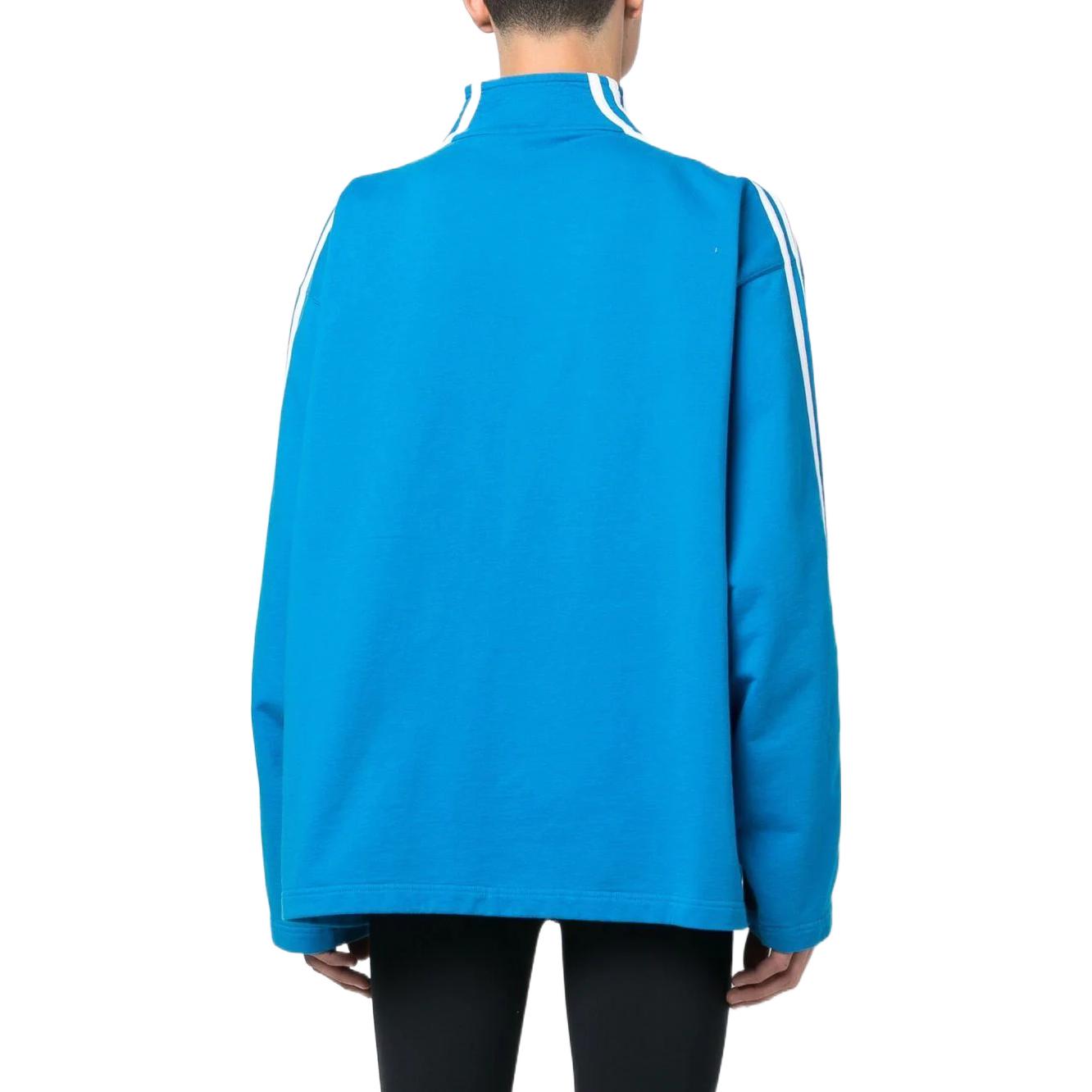 Shop Balenciaga SS23 Striped Half-Zip Pullover Sweatshirt Biru 724557TNVP54026