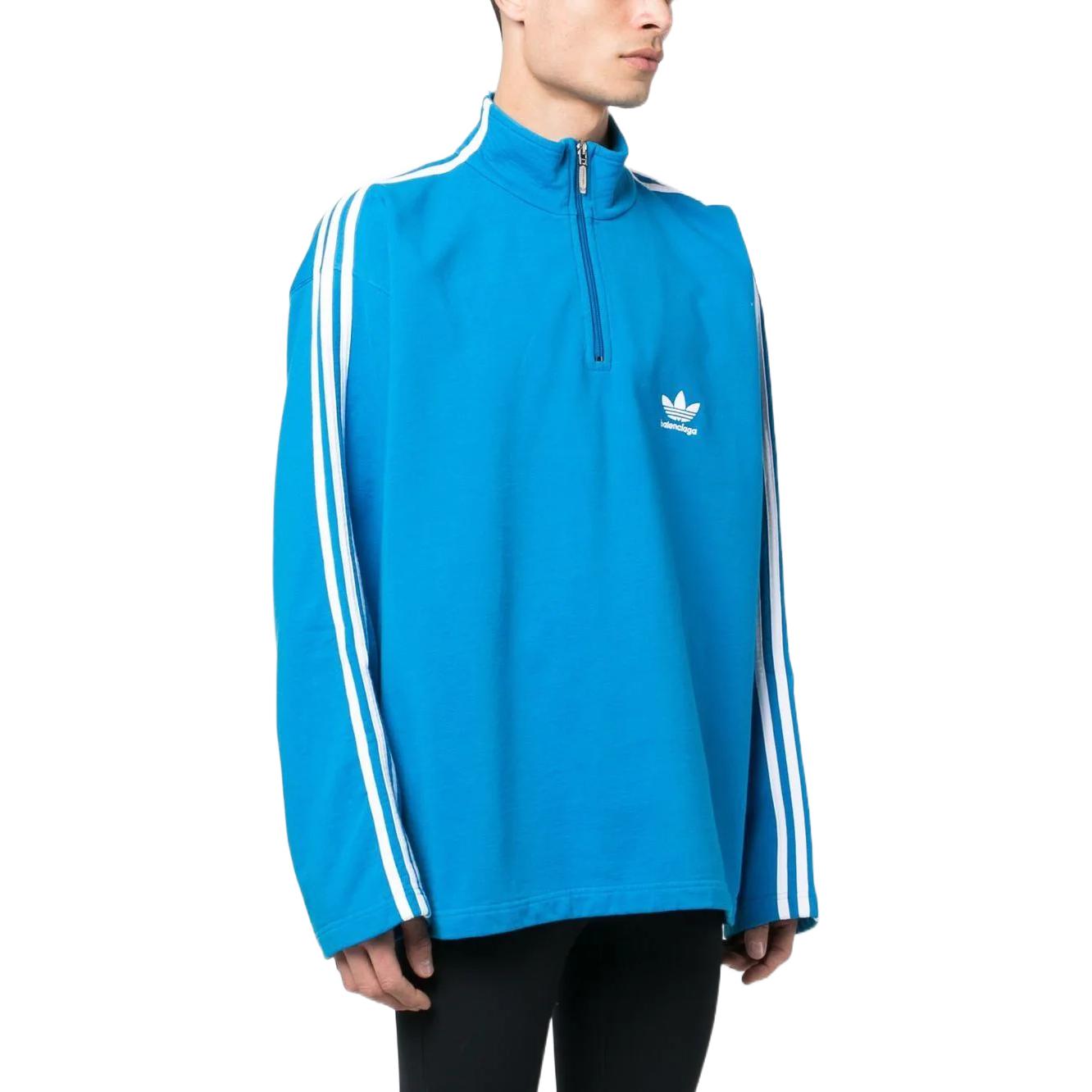 Purchase Balenciaga SS23 Striped Half-Zip Pullover Sweatshirt Biru 724557TNVP54026