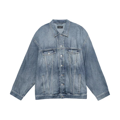 Balenciaga SS23 Washed Denim Jacket Blue Long Sleeve Casual Coat 724651THW254245