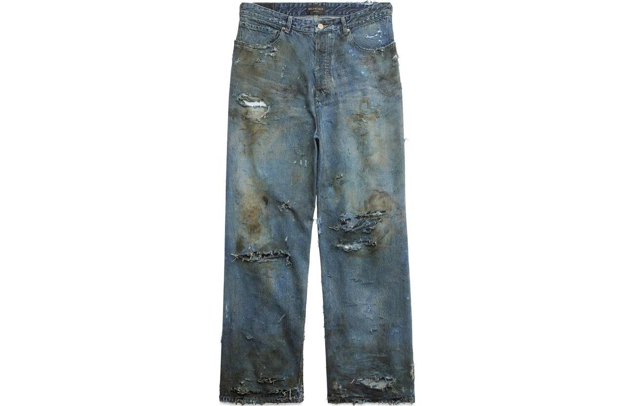 Balenciaga SS23 Washed Distressed Loose Fit Jeans Unisex - Blue 745248TNW014012