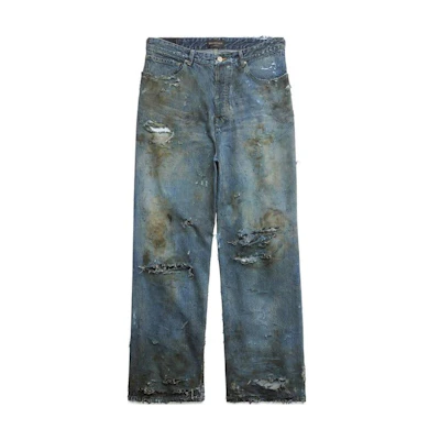 Balenciaga SS23 Washed Distressed Loose Fit Jeans Unisex - Blue 745248TNW014012