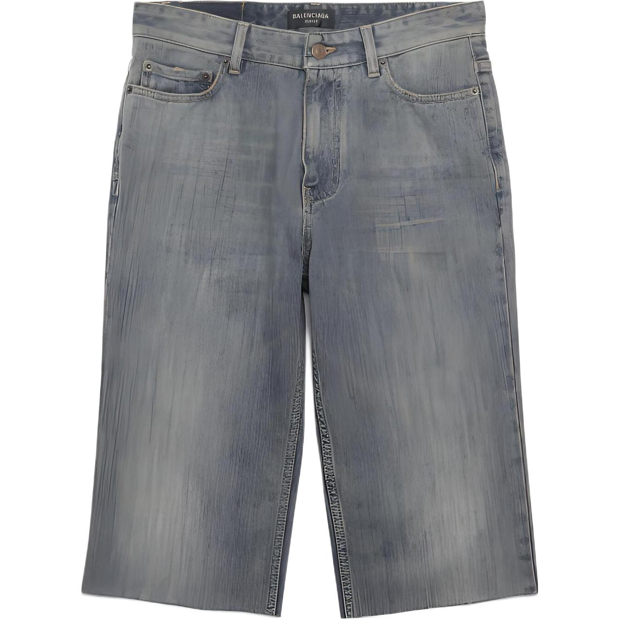 Balenciaga SS23 Washed Mid-Rise Straight Denim Shorts Unisex Blue 753212TNW654036