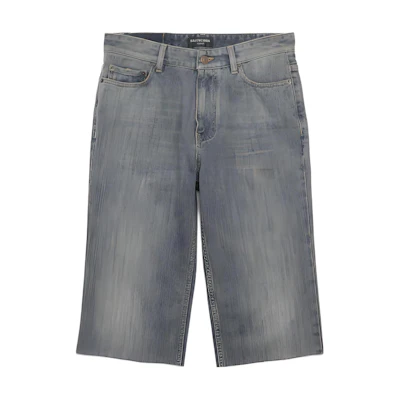 Balenciaga SS23 Washed Mid-Rise Straight Denim Shorts Unisex Blue 753212TNW654036