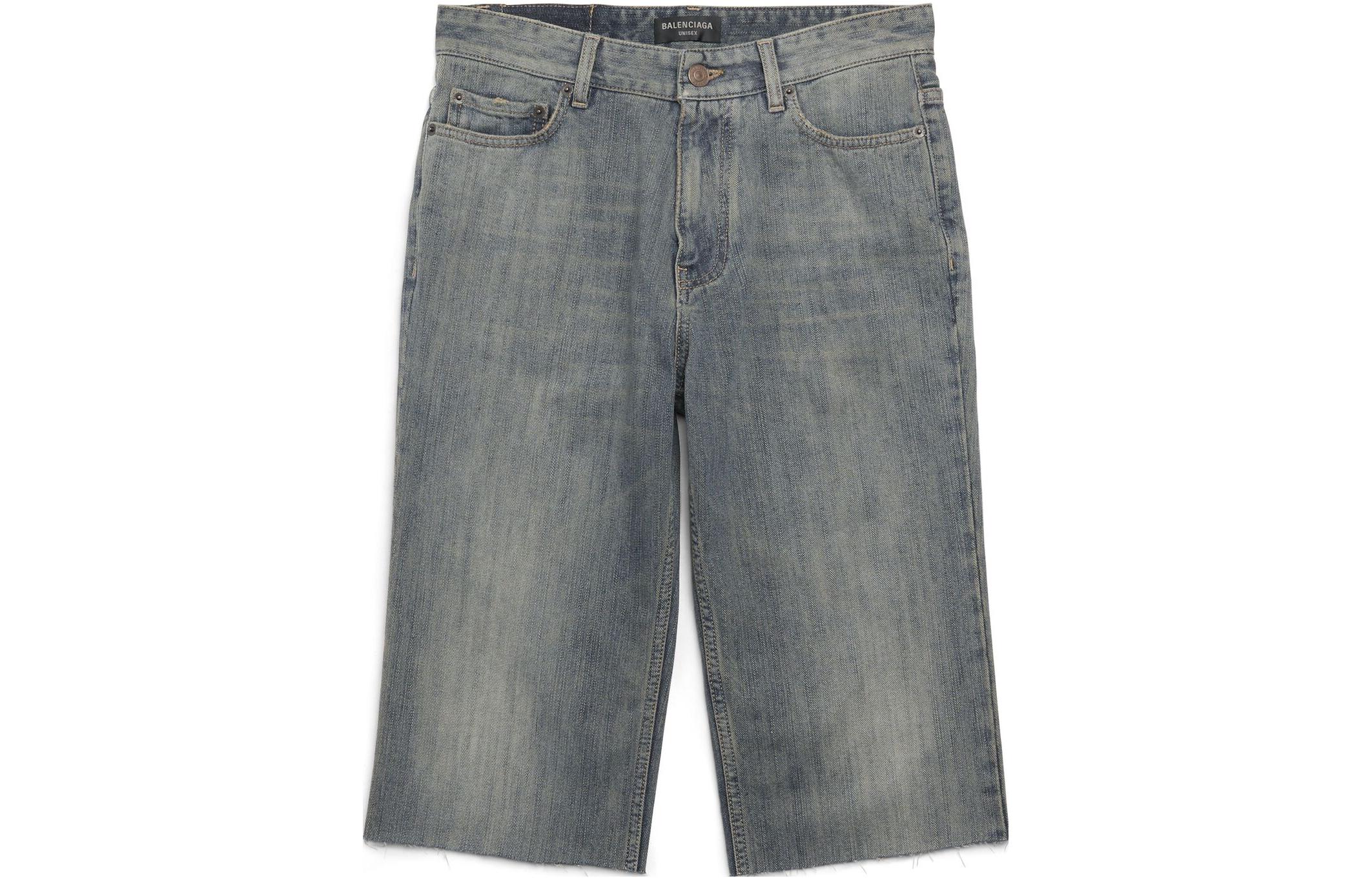 Order Balenciaga SS23 Washed Mid-Rise Straight Denim Shorts Unisex Blue 753212TNW654036
