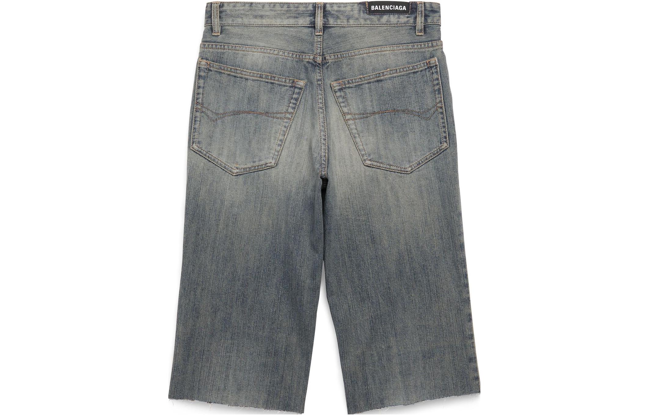 Lookbook Balenciaga SS23 Washed Mid-Rise Straight Denim Shorts Unisex Blue 753212TNW654036