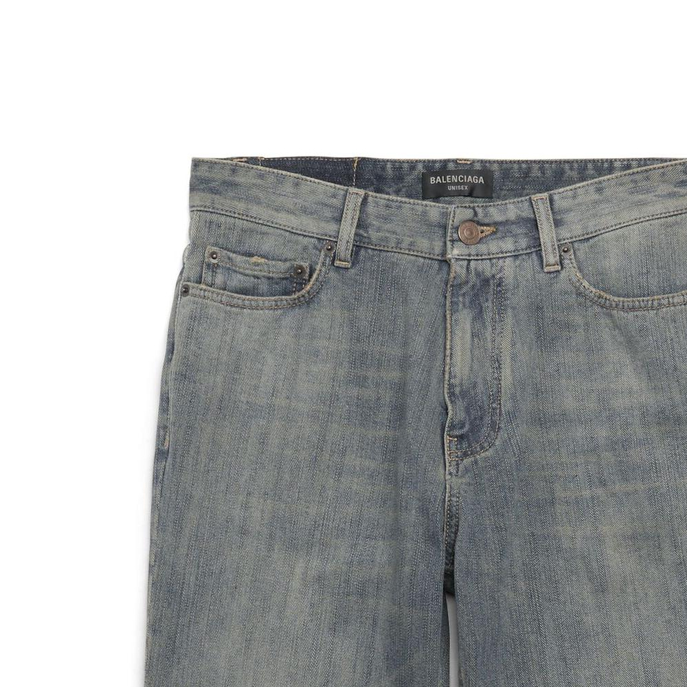 Shop Balenciaga SS23 Washed Mid-Rise Straight Denim Shorts Unisex Blue 753212TNW654036