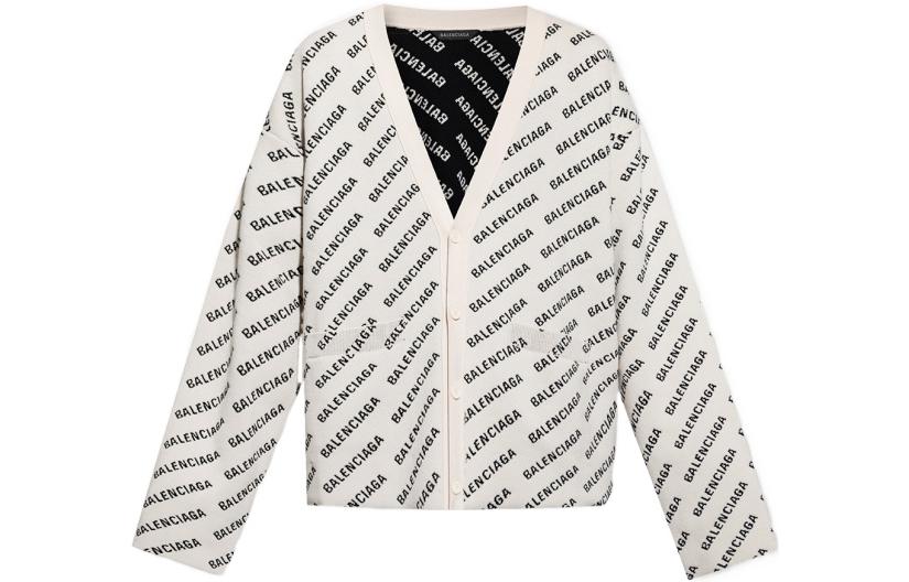 Balenciaga SS23 White Letter Print Knit Cardigan Regular Fit  Sweater. 736248T32339054