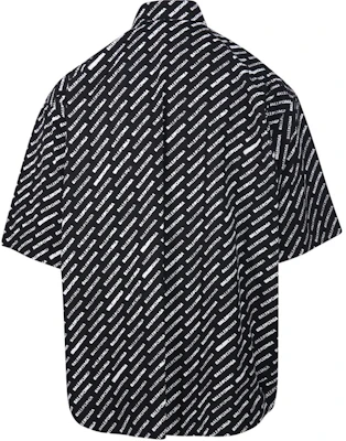 Balenciaga SS24 Black Button-Up Short Sleeve Shirt with Allover Logo Print. 681702TQL071070 Lookbook Balenciaga SS24 Black Button-Up Short Sleeve Shirt with Allover Logo Print. 681702TQL071070
