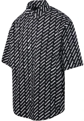 Balenciaga SS24 Black Button-Up Short Sleeve Shirt with Allover Logo Print. 681702TQL071070 Shop Balenciaga SS24 Black Button-Up Short Sleeve Shirt with Allover Logo Print. 681702TQL071070