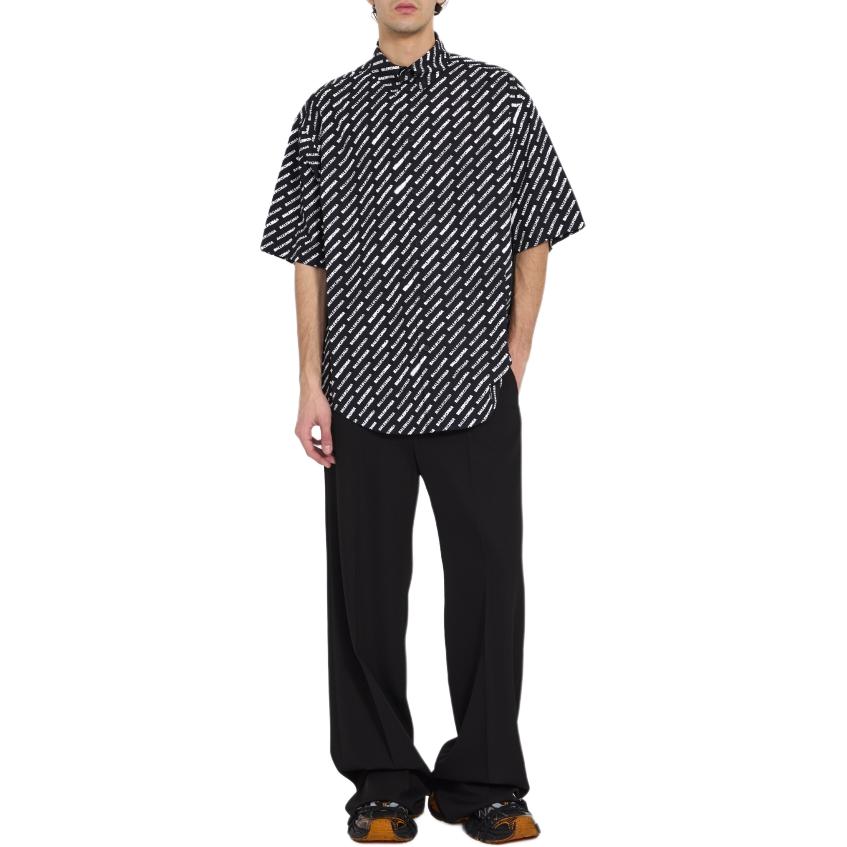 Balenciaga SS24  Black Button-Up Short Sleeve Shirt with Allover Logo Print. 681702TQL071070 圖 5