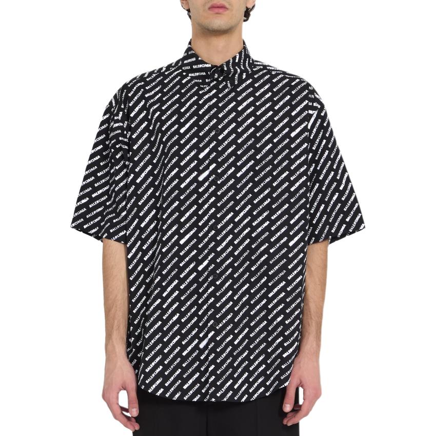 Balenciaga SS24  Black Button-Up Short Sleeve Shirt with Allover Logo Print. 681702TQL071070 圖 6