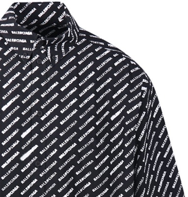 Balenciaga SS24 Black Button-Up Short Sleeve Shirt with Allover Logo Print. 681702TQL071070 Cheap Balenciaga SS24 Black Button-Up Short Sleeve Shirt with Allover Logo Print. 681702TQL071070