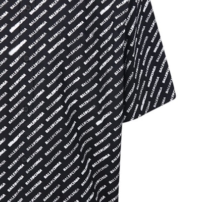 Balenciaga SS24 Black Button-Up Short Sleeve Shirt with Allover Logo Print. 681702TQL071070 1