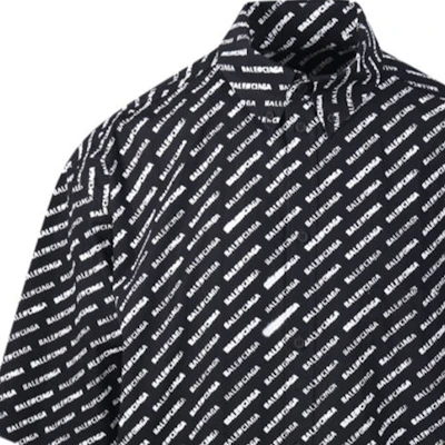Balenciaga SS24 Black Button-Up Short Sleeve Shirt with Allover Logo Print. 681702TQL071070 2