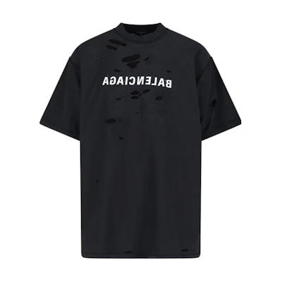 Balenciaga SS24 Black Logo Print Crewneck T-Shirt Regular Fit. 720198TQVP31569