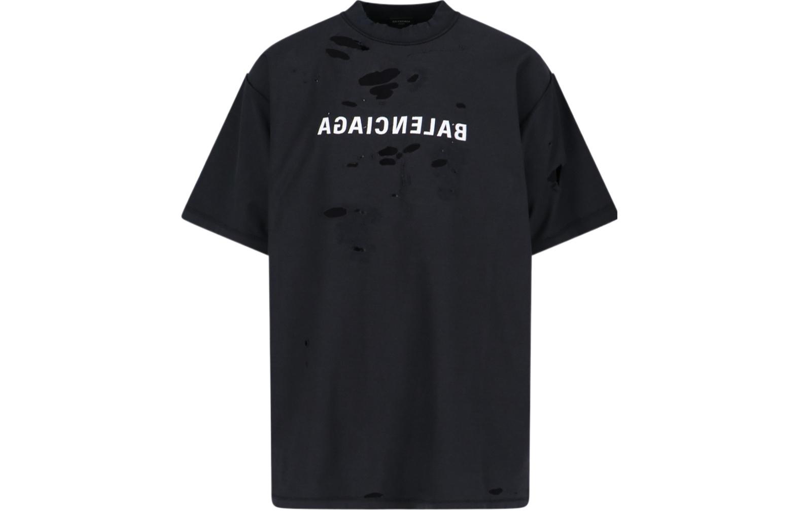 Order 발렌시아가 SS24 블랙 로고 프린트 크루넥 티셔츠 레귤러 핏. 720198TQVP31569