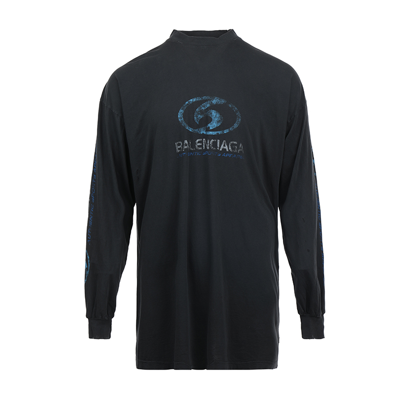Balenciaga SS24  Black Oversized Long Sleeve T-Shirt with Logo Print. 739027TPVM31412