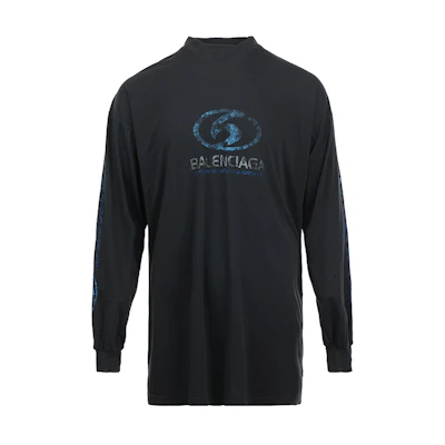Balenciaga SS24 Black Oversized Long Sleeve T-Shirt with Logo Print. 739027TPVM31412