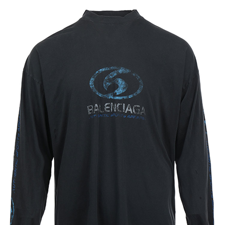 Sizing Balenciaga SS24 Camiseta Negra Oversized de Manga Larga con Logo. 739027TPVM31412