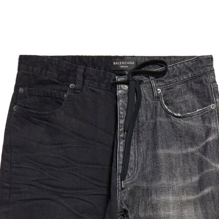 Details for 발렌시아가 SS24 블랙 레귤러핏 패치워크 버튼 데님 진. 793766TQW711776