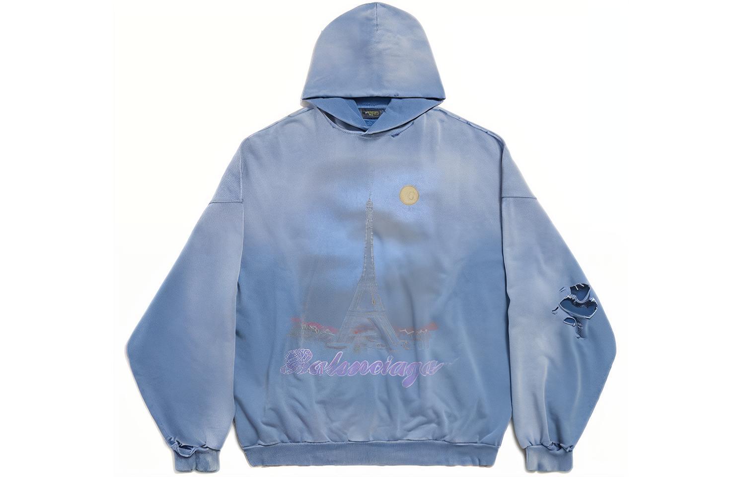 Balenciaga SS24  Blue Letter Print Oversized Hoodie Long Sleeve Pullover 744462TQVO24530