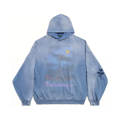 Balenciaga SS24 Blue Letter Print Oversized Hoodie Long Sleeve Pullover 744462TQVO24530