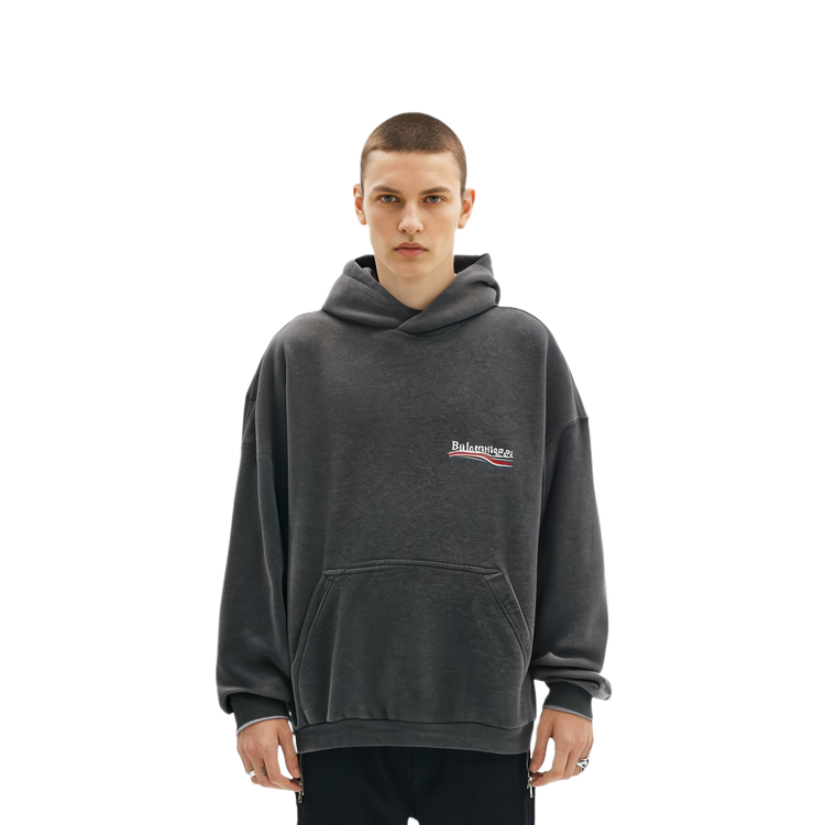 Shop Balenciaga SS24 Sudadera con Capucha Gris Estampado de Letras Fit Regular. 739024TKVI91662