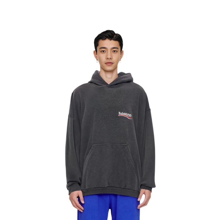 Purchase Balenciaga SS24 Sudadera con Capucha Gris Estampado de Letras Fit Regular. 739024TKVI91662