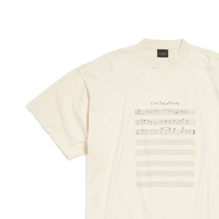 Balenciaga SS24  Oversized Distressed Logo Print Beige Short Sleeve T-Shirt. 694576TMVO59069 圖 7