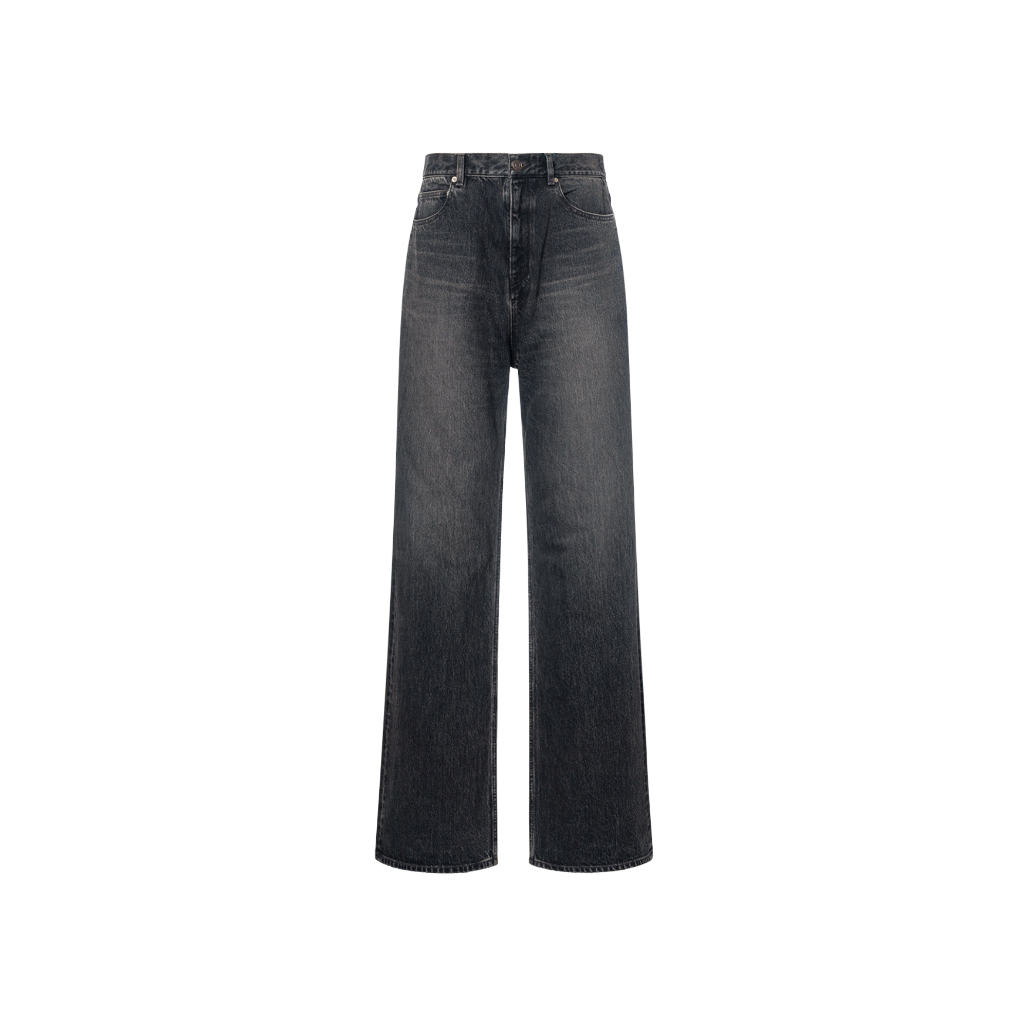 Shop 발렌시아가 SS24 워시드 미드라이즈 플레어드 진 릴렉스 핏 그레이 773760TBP471205