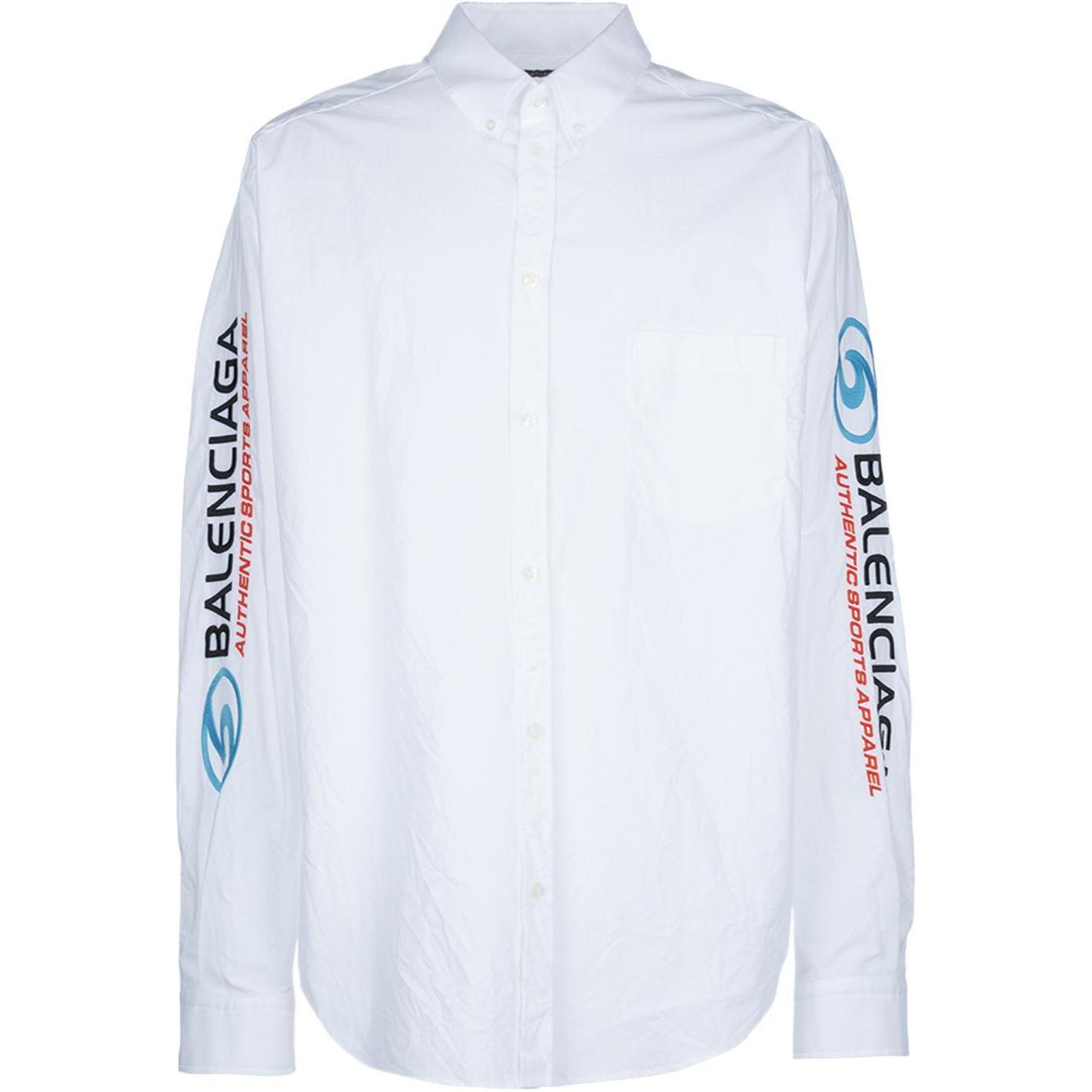 Balenciaga SS24  White Embroidered Logo Long Sleeve Shirt Regular Fit. 773390TNM609000