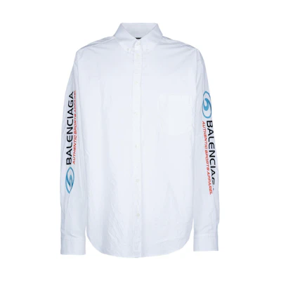 Balenciaga SS24 White Embroidered Logo Long Sleeve Shirt Regular Fit. 773390TNM609000