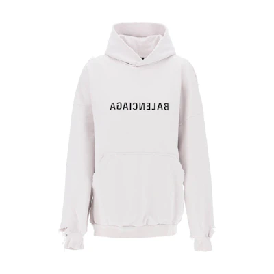 Balenciaga SS24 White Logo Print Hoodie - Oversized Fit. 739024TQVN83307