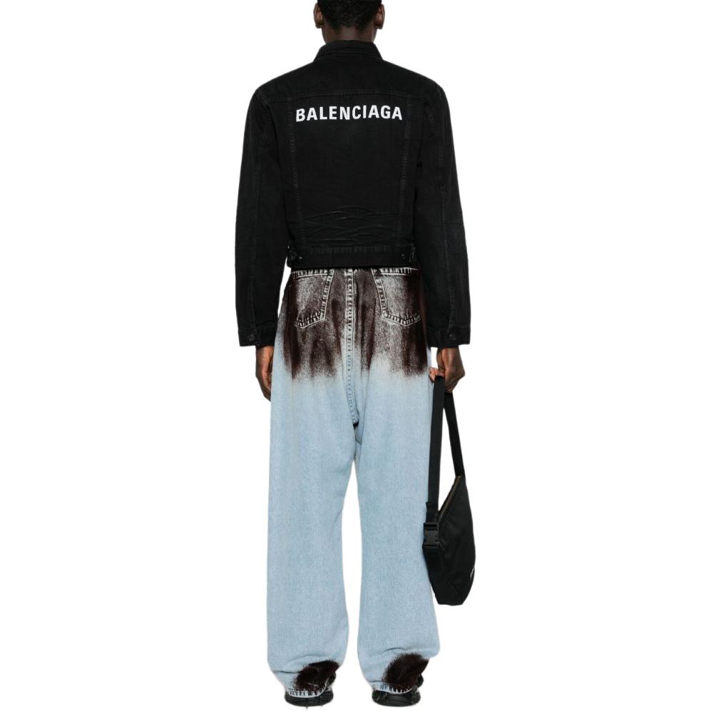 Lookbook Balenciaga Jaket Denim Hitam SS24 Unisex Lengan Panjang Regular Fit. 790869TQW54
