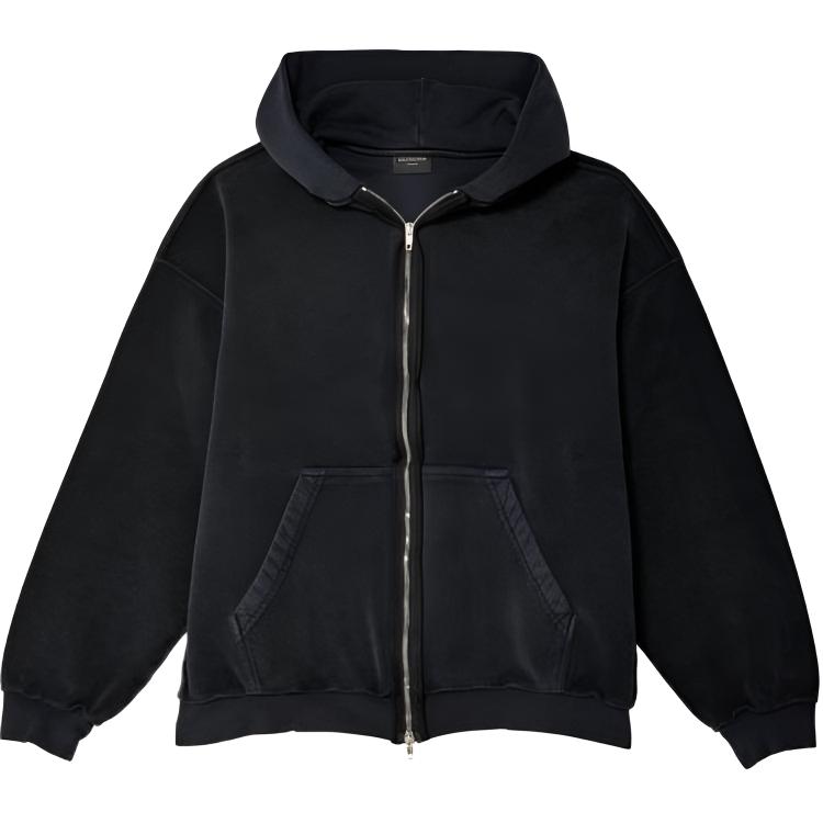 Balenciaga SS24 Black Hoodie Zip-Up Long Sleeve Regular Fit 790378TNVI71083