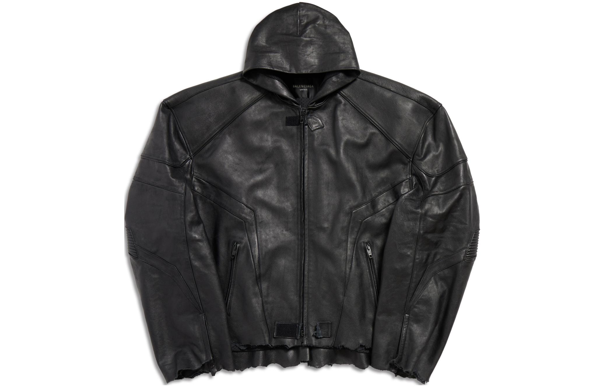 Balenciaga SS24 Black Leather Zip-Up Hoodie Jacket Unisex Oversized Fit. 790201TOS141000 圖 2